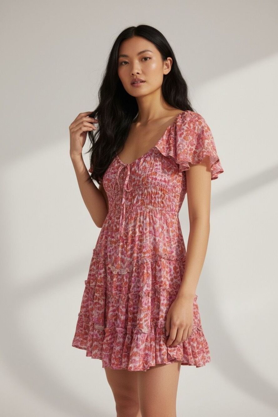 ✨Sky To Moon Floral Tiered Ruffle Sweetheart Mini Sz Medium Dress✨